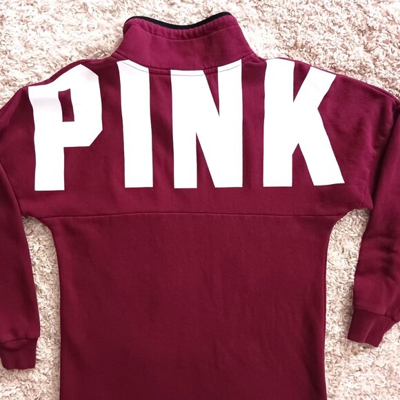 PINK Victoria's Secret Long Sleeve Sweater Collar 1/4 Zip Burgandy Pouch Size XS - Picture 1 of 7